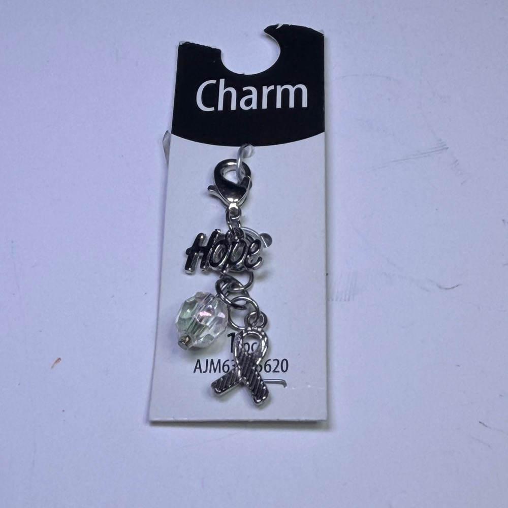 Hope Awareness Ribbon Charm Silver Tone Iridescent Bead AJM63515620
